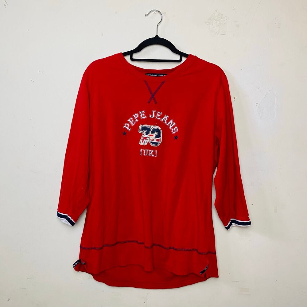 Pepe Jeans Red Embroidered Logo Long Sleeve Top 1X Grunge Skater London